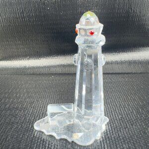 Vintage Clear Crystal Glass Lighthouse Sculpture Made in Turkey Small Figurine